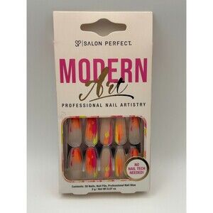 Salon Perfect Modern Art Press On Nails - Neon Pink Orange Yellow Abstract 30 ct